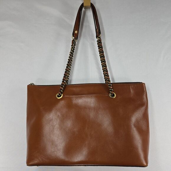 Patricia Nash Belle Leather Tote Brown Leather Chain Straps Shoulder Bag Purse - Picture 3 of 12